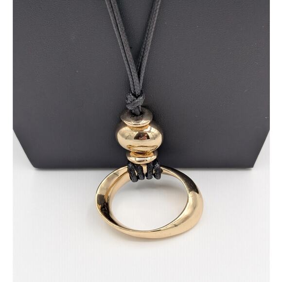 Corded Heavy Gold Tone Oval Pendant 32" Necklace W/ Back Feature - Picture 3 of 5